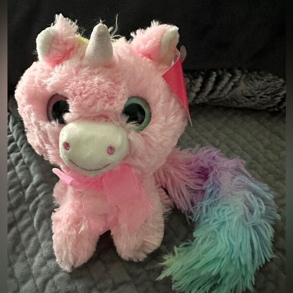 Pink Unicorn Plush Toy with Glitter Horn & Pastel Rainbow Tail - Picture 3 of 15